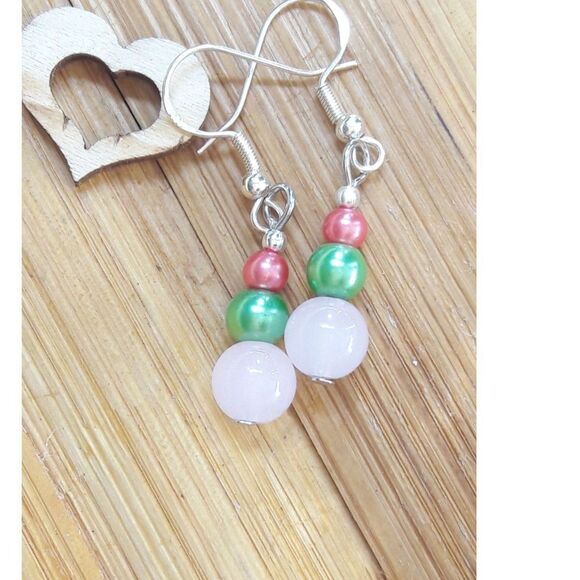 boho earrings 379#mfs Petite rose quartz earrings pink green orange mini bead st - Picture 1 of 10